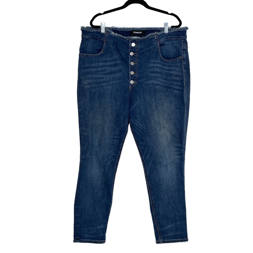Express High-rise Ankle Length Button Fly Jeans Raw Hem Waistline Blue Size 18R